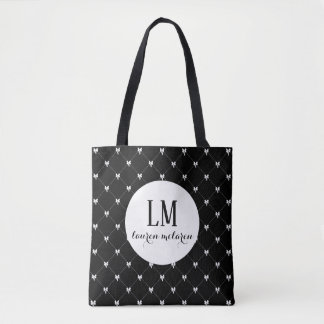 Monogram Script Bow Tote Bag – Black & White