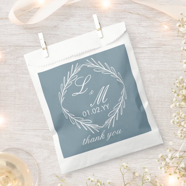 Monogram Script Branch Dusty Blue Wedding    Favour Bag (Clipped)
