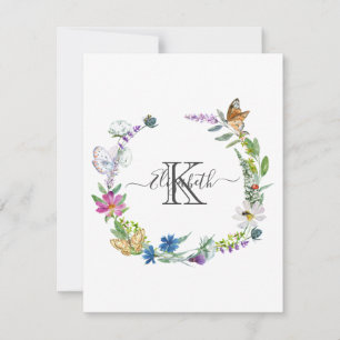 Monogram Script Calligraphy Butterflies Flowers Card