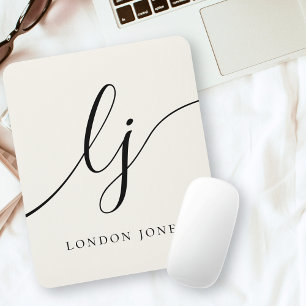 Monogram Script Calligraphy Elegant Feminine Ivory Mouse Pad