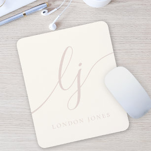 Monogram Script Calligraphy Elegant Ivory Pink Mouse Pad