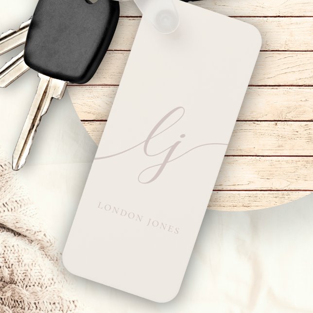 Monogram Script Calligraphy Minimalist Ivory Pink Key Ring (Creator Uploaded)