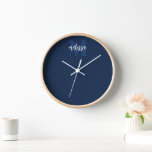 Monogram Script Calligraphy Navy Blue Clock<br><div class="desc">Monogram combined with brush calligraphy.</div>