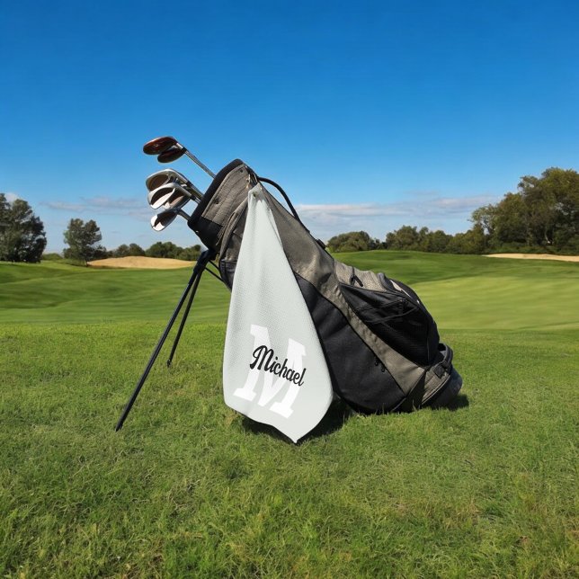 Monogram Script Calligraphy Sage Green Golf Towel (Creator Uploaded)