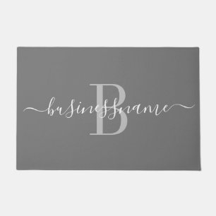 Monogram Script Custom Business Logo Grey Doormat