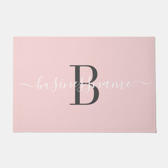 Monogram Script Custom Business Logo Pink Doormat (Front)