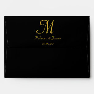 Monogram Script Elegant Black & Gold Wedding Envelope