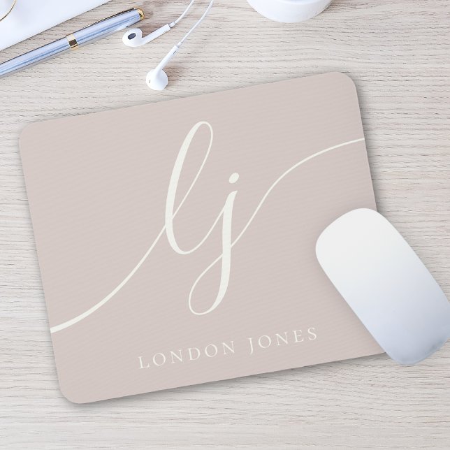 Monogram Script Elegant Dusty Rose Pink Feminine Mouse Pad (Creator Uploaded)