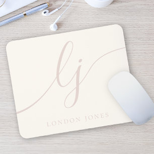 Monogram Script Elegant Feminine Ivory Rose Pink Mouse Pad
