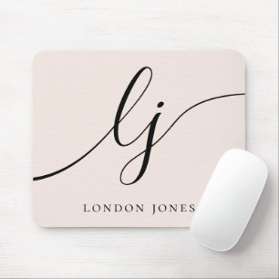 Monogram Script Elegant Girly Blush Pink Mouse Pad