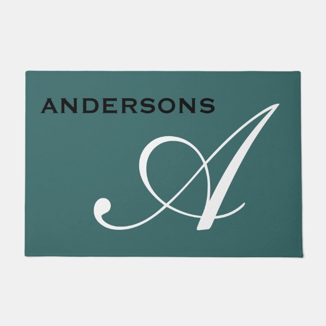 Monogram Script Family Name Minimalist Modern Doormat (Front)
