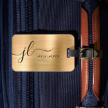 Monogram Script Faux Gold Metal Steel Luggage Tag<br><div class="desc">Monogram Script Faux Gold Metal Steel Luggage Tag</div>
