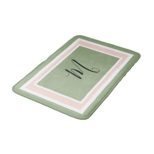 Monogram Script Geometric Green and Pink Bath Mat