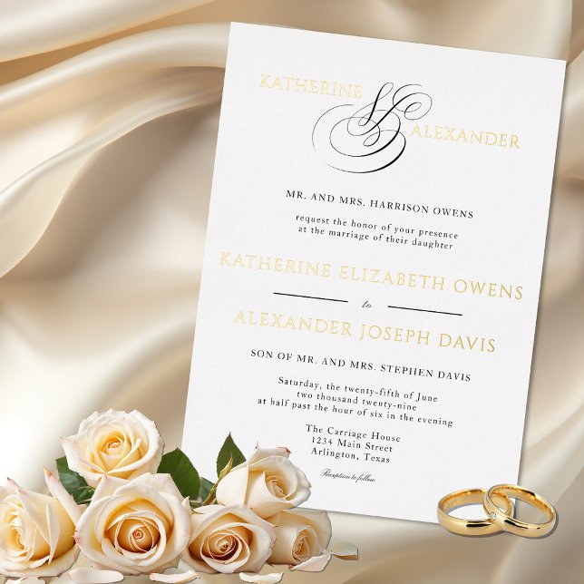 Monogram Script Gold White Black Wedding (Creator Uploaded)