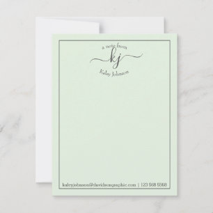 Monogram Script Green From The Desk Of Note Card