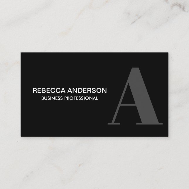Monogram Script Grey | Black Background Business C Card (Front)