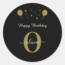 Monogram Script Happy Birthday Black White Gold