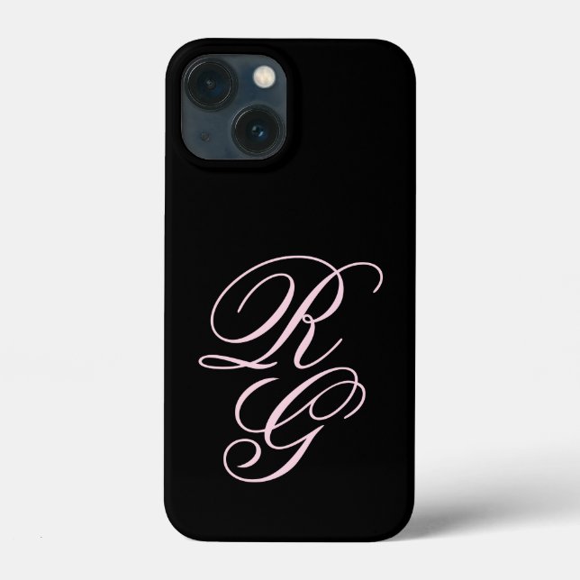 Monogram Script Initials Pink & Black Chic Case-Mate iPhone Case (Back)