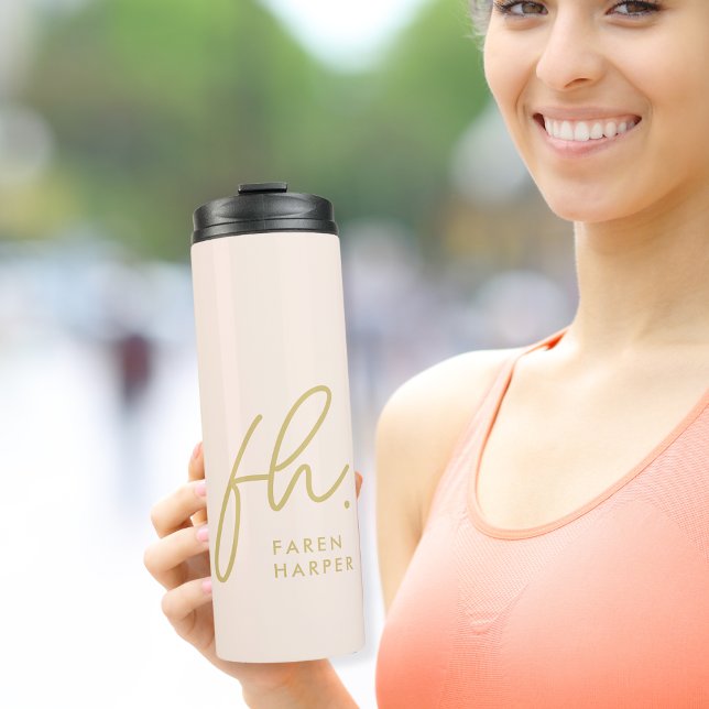 Monogram Script Modern Stylish Simple Blush Pink Thermal Tumbler (Creator Uploaded)
