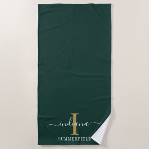 Monogram Script Name Elegant Minimalist Beach Towel
