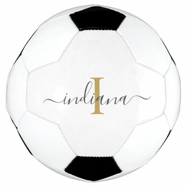 Monogram Script Name Initial Modern Personalise Soccer Ball (Front)
