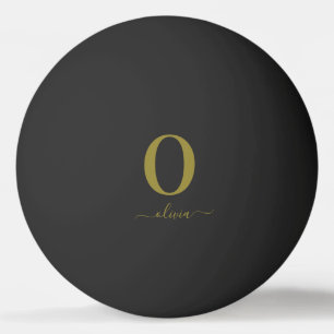Monogram Script Name Personalised Black And Gold Ping Pong Ball