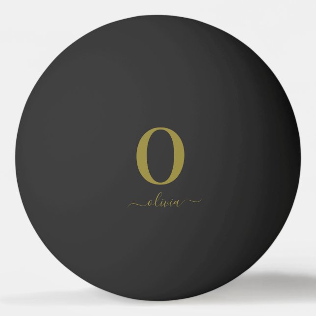 Monogram Script Name Personalised Black And Gold Ping Pong Ball (Front)