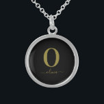 Monogram Script Name Personalised Black And Gold Sterling Silver Necklace<br><div class="desc">This stylish monogram and elegant script name design can be given as a gift for a birthday,  wedding favour,  bridal shower or any occasion. It can be customised with the person's initial and name.</div>