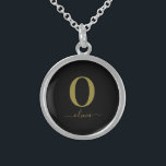 Monogram Script Name Personalised Black And Gold Sterling Silver Necklace<br><div class="desc">This stylish monogram and elegant script name design can be given as a gift for a birthday,  wedding favour,  bridal shower or any occasion. It can be customised with the person's initial and name.</div>