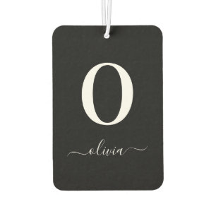 Monogram Script Name Personalised Black And White Car Air Freshener