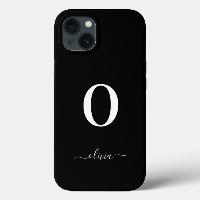 Monogram Script Name Personalised Black And White Case-Mate iPhone Case (Back)
