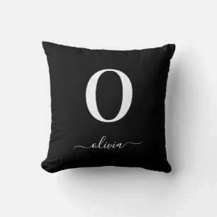 Monogram Script Name Personalised Black And White Cushion