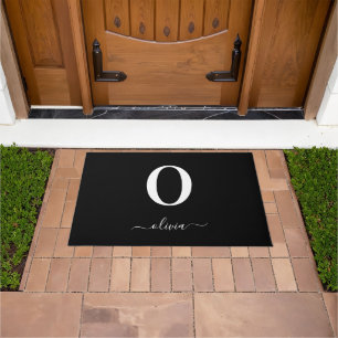 Monogram Script Name Personalised Black And White Doormat