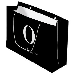 Monogram Script Name Personalised Black And White Large Gift Bag