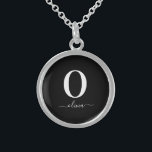 Monogram Script Name Personalised Black And White Sterling Silver Necklace<br><div class="desc">This stylish monogram and elegant script name design can be given as a gift for a birthday,  wedding favour,  bridal shower or any occasion. It can be customised with the person's initial and name.</div>