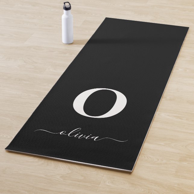 Monogram Script Name Personalised Black And White Yoga Mat (In Situ)