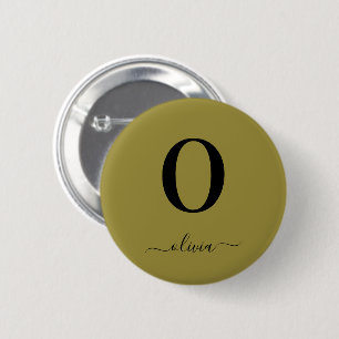 Monogram Script Name Personalised Gold And Black 6 Cm Round Badge
