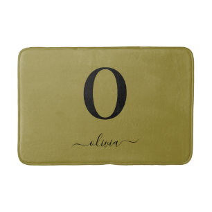 Monogram Script Name Personalised Gold And Black Bath Mat