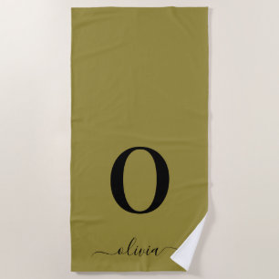 Monogram Script Name Personalised Gold And Black Beach Towel