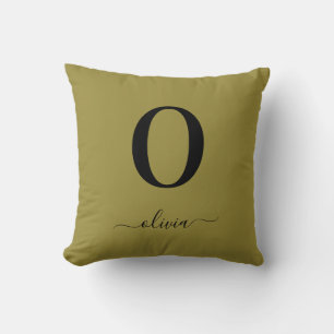 Monogram Script Name Personalised Gold And Black Cushion
