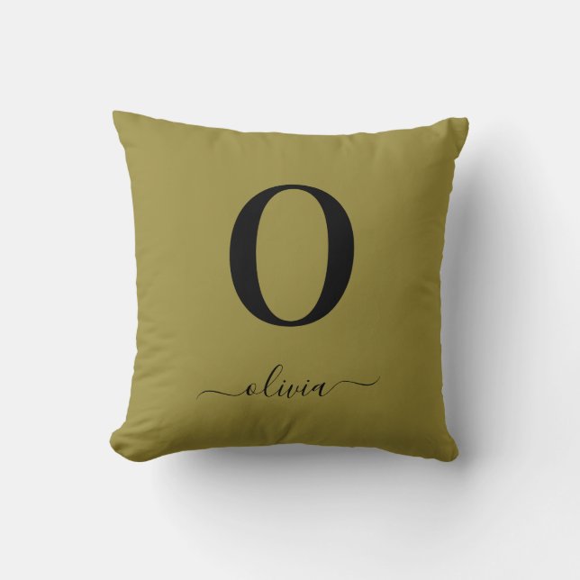 Monogram Script Name Personalised Gold And Black Cushion (Front)