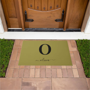 Monogram Script Name Personalised Gold And Black Doormat