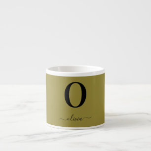 Monogram Script Name Personalised Gold And Black Espresso Cup