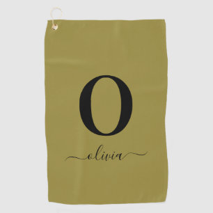 Monogram Script Name Personalised Gold And Black Golf Towel