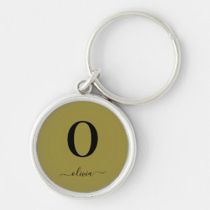 Monogram Script Name Personalised Gold And Black Key Ring