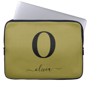 Monogram Script Name Personalised Gold And Black Laptop Sleeve