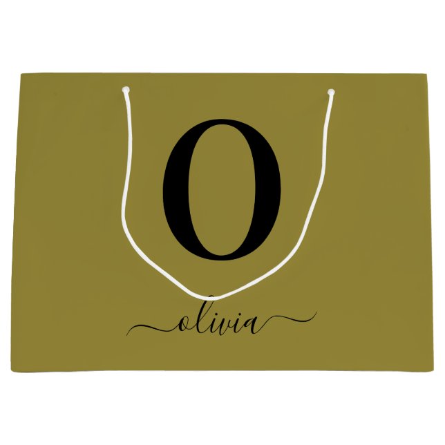Monogram Script Name Personalised Gold And Black Large Gift Bag (Front)