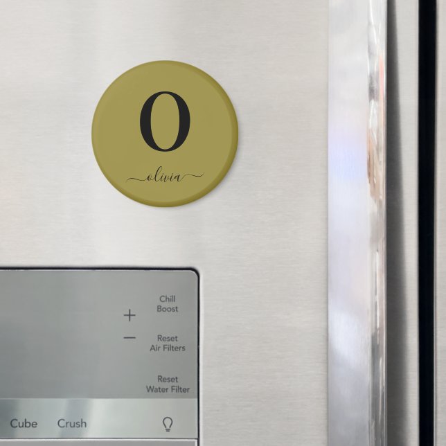 Monogram Script Name Personalised Gold And Black Magnet (In Situ (Fridge))