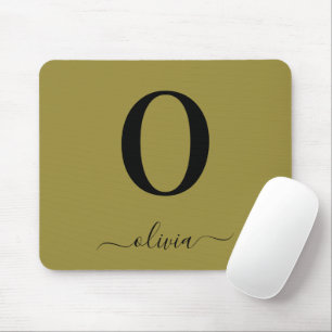 Monogram Script Name Personalised Gold And Black Mouse Pad