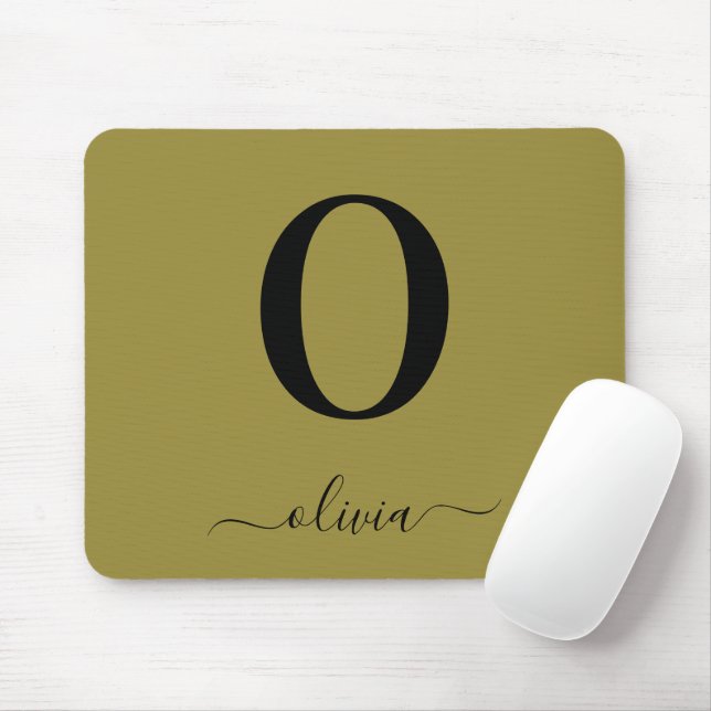 Monogram Script Name Personalised Gold And Black Mouse Pad (With Mouse)